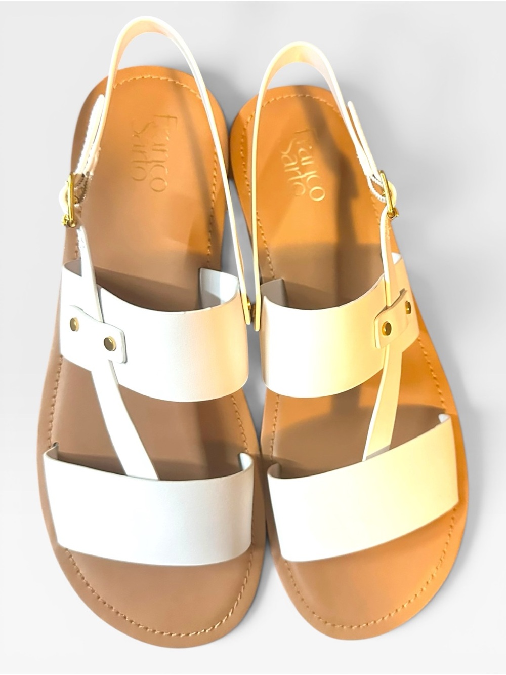 Franco Sarto White Leather Double-Strap Slingback Sandals